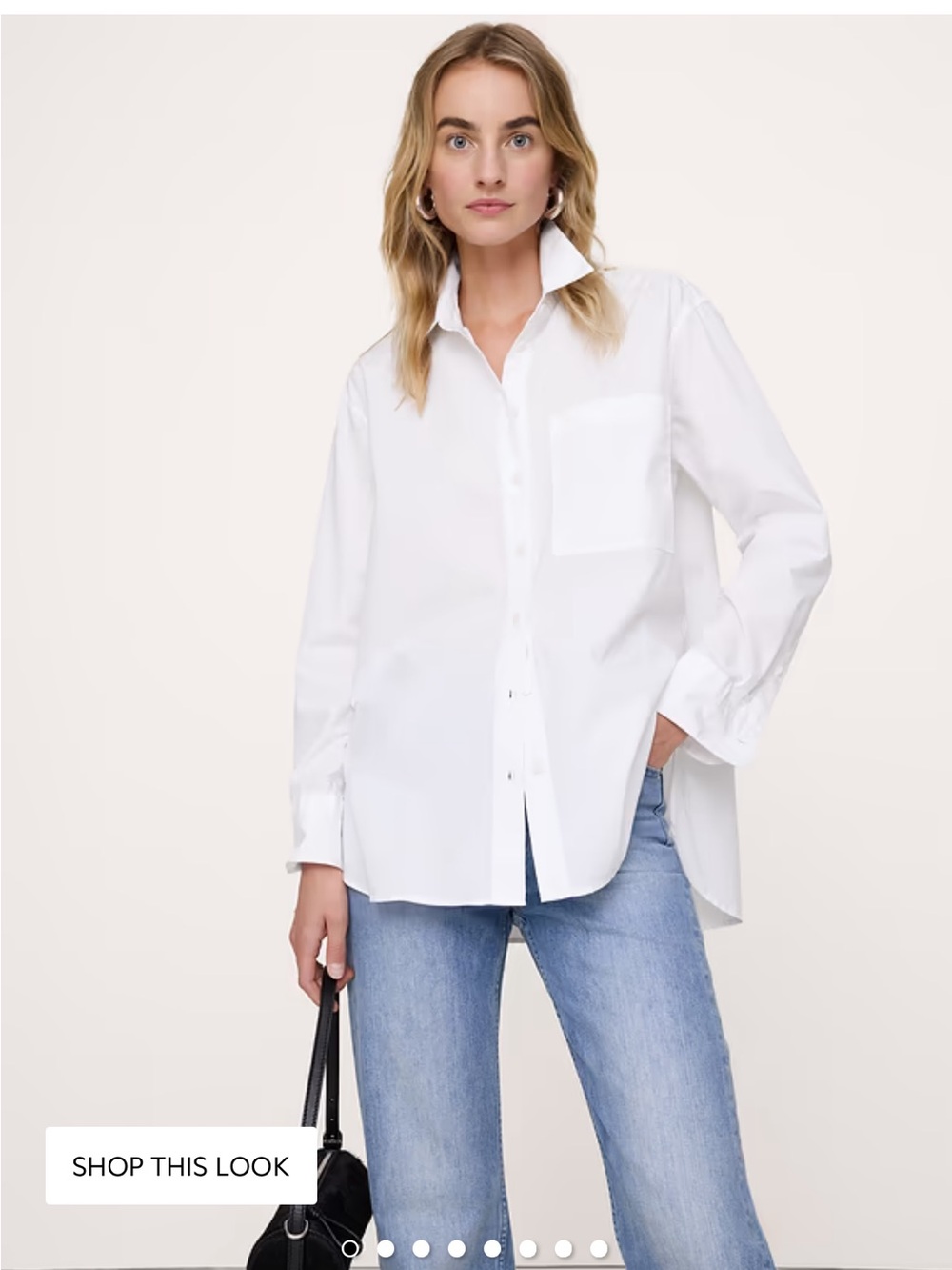 Banana Republic Oversized White Cotton Poplin Button Down Shirt L